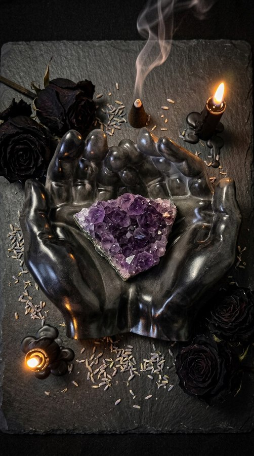 Black Resin Cupped Hands Sculpture