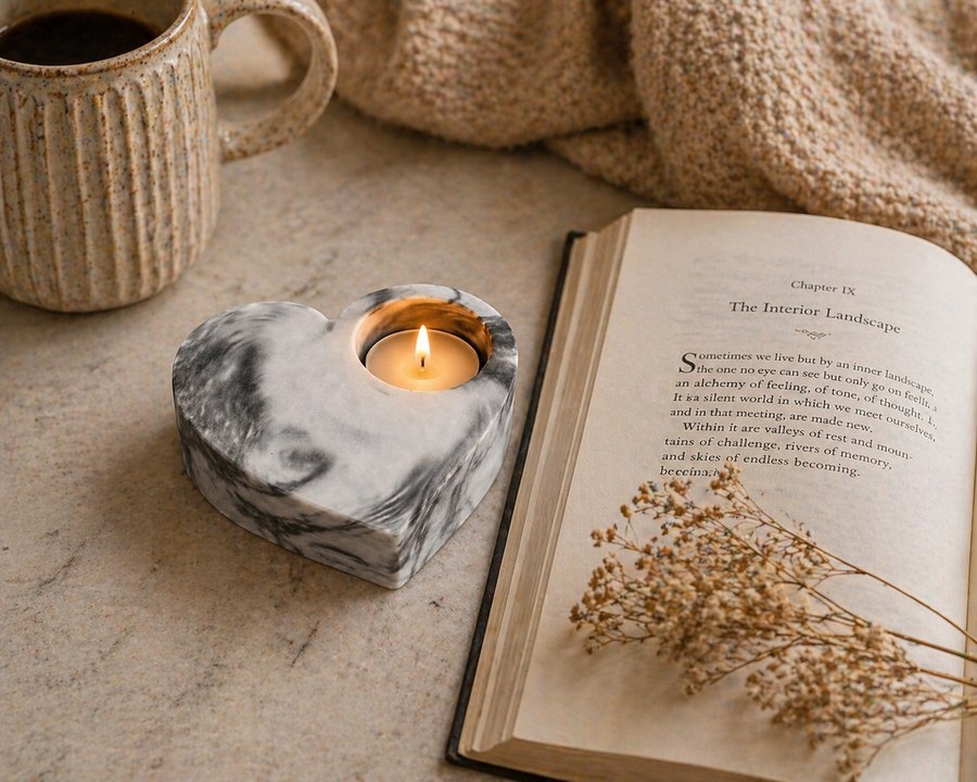 Heart Tealight Holder with Gold Floral Detail
