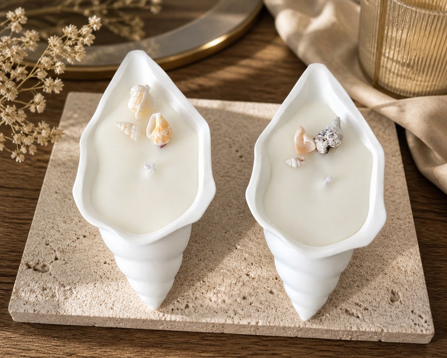 Handmade Seashell Candle in Eco Resin Vessel